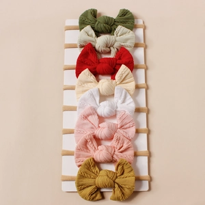 7er-Set Jacquard-Strickschleifen-Stirnbänder für Babys in verschiedenen Herbstfarben