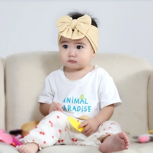 Bandeau à Nœud en Nylon Super Doux pour Bébé Élastique en Tricot Torsadé Large Côtelé Serre-tête pour Tout-petit Accessoires Photo
