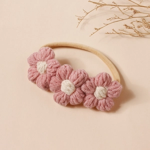 Fascia per capelli neonata con fiori all'uncinetto e nylon elastico per bambine
