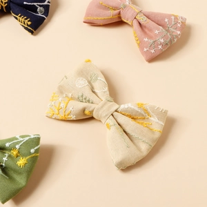 Lot de barrettes à nœuds en coton brodé de fleurs en quatre couleurs pour filles