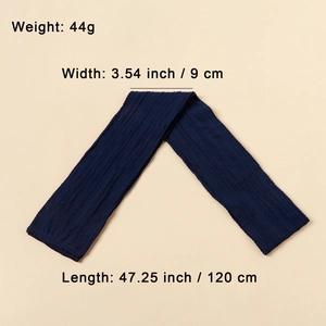Detail view of navy blue nylon jacquard baby headband with dimensions 120cm by 9cm