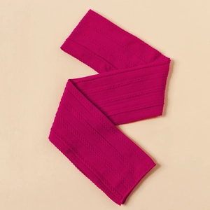Detailed cable knit pattern on rose red nylon headband for newborn babies with soft texture