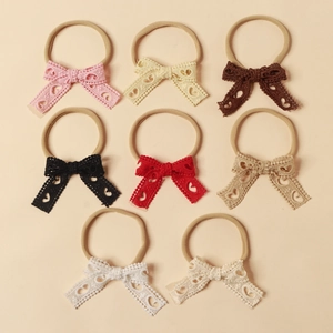 Fascia Elastica per Neonati Con Fiocco in Pizzo Traforato a Cuore Morbida Fascia per Capelli in Nylon per Neonati Bambini Accessori per Capelli da Fotografia