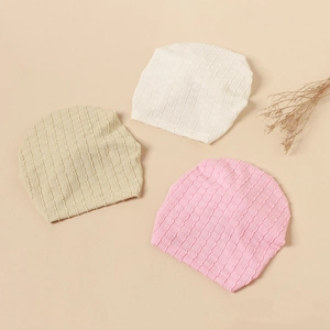 Baby bow knot turban hats in pearl white, beige and pink with soft ribbed knit texture