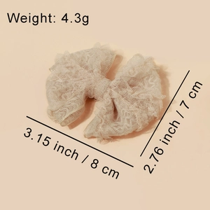 Pince à cheveux élégante en dentelle de 8cm, nœud en tulle abricot, poids 4,3g