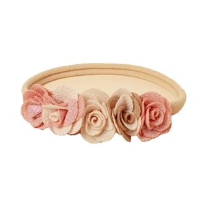 Bandeau élastique en nylon pour bébé avec roses en mousseline pour baptêmes