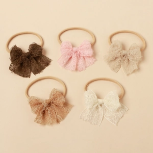 Vintage Lace Bow Baby Headband High Elastic Nylon Hair Band For Infants Toddlers Kids Sweet Elegant Hair Accessories