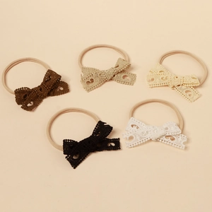 Set of 5 baby girl lace hollow heart bow headbands made of soft nylon in neutral earthy tones