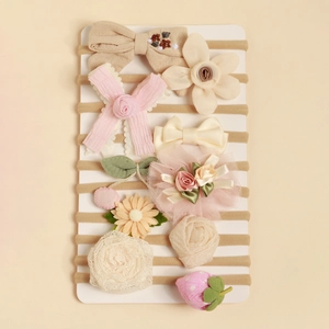 Lot de 10 bandeaux pour bébé faits main avec fleurs en dentelle et nœuds pastel