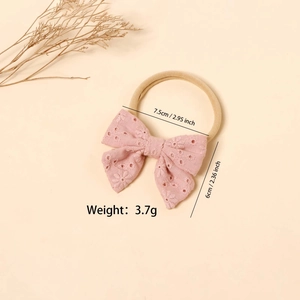 Pink fabric bow baby headband with embroidery and nylon strap for infants