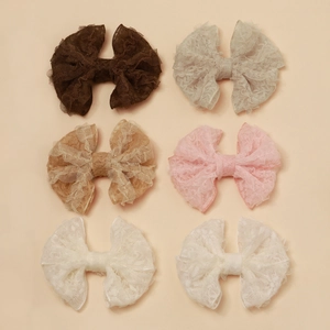 Lot de 6 barrettes nœuds en dentelle aux couleurs neutres variées, rose et beige