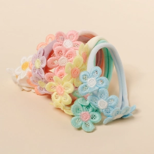 Soft Nylon Baby Headband With Embroidered Flower High Elastic Cute Infant Hair Accessories Pastoral Style Headwrap For Newborn