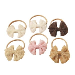 6er-Set Baby-Stirnbänder mit Spitzen-Schleifen in neutralen Farben und Nylonband
