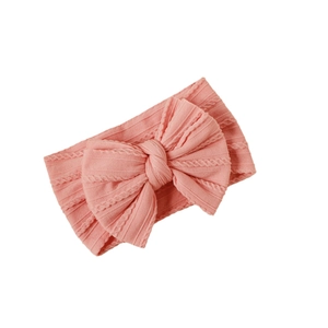 Soft nylon baby headband with double layer bow jacquard in pink knitted texture