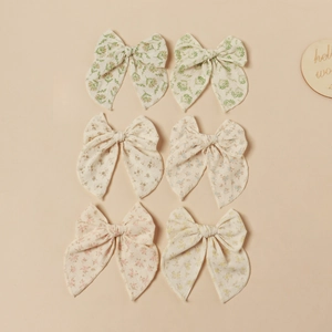 Set di 6 fermagli per capelli in cotone con stampa floreale per bambine colori pastello