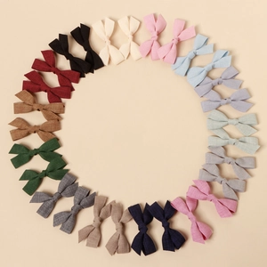 Children Handmade Fabric Bow Hair Clip Sweet Solid Color Duckbill Side Clip Plaid Pattern Textile Hairpin For Kids Girls Daily Accessory