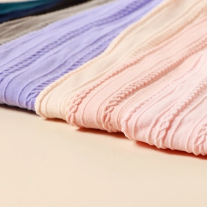 Detailed macro view of nylon floral jacquard knit fabric and vertical ribbed textures