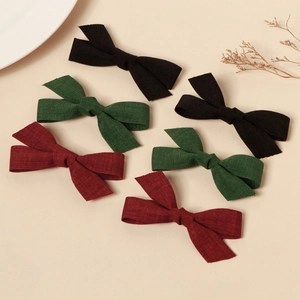 Set of 6 handmade linen bow hair clips in black, dark green and burgundy colors