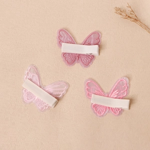 Set di 3 fermagli per capelli a farfalla in organza ricamata rosa per bambine e neonati