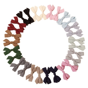 Handmade linen bow hair clips set for girls in various Morandi and classic solid colors