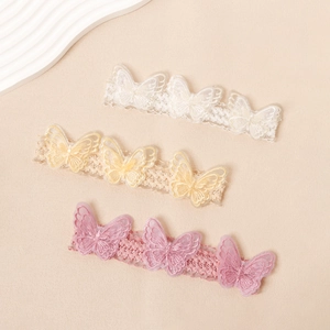 Kleinkind Baby Mädchen 3D Schmetterling Bestickt Spitze Stirnband Elastisch Netz Blume Haarband Mit Künstliche Perle Haarschmuck