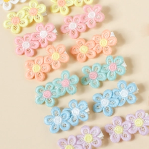 Floral lace embroidery children hair clips in assorted macaron colors for girls