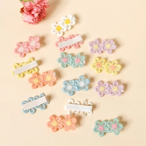 Set of colorful floral embroidery lace hair clips for kids in macaron colors