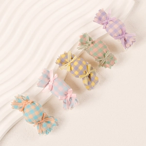 Baby Girls Candy Shape Hair Clips Gingham Plaid Fabric Bow Barrettes Macaron Color Sweet Infant Toddler Hair Accessories