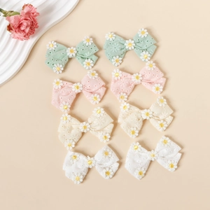 Barrettes à Cheveux Nœud en Coton Brodé pour Enfants Épingles à Cheveux Motif Floral Marguerite Accessoires de Cheveux Faits à la Main