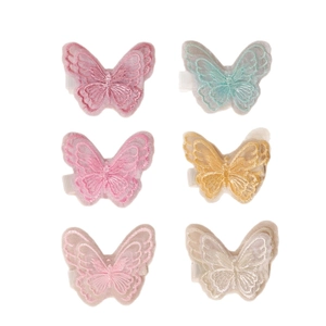 Set di 6 mollette per capelli a farfalla in organza a doppio strato in vari colori pastello