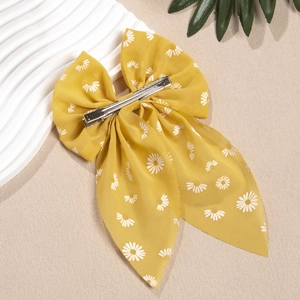 Gelbe Haarklammer aus Chiffon mit Gänseblümchen-Print und langen Stoffbändern