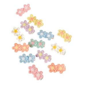 Floral fabric hair clips set for kids with colorful lace embroidery and covered clips