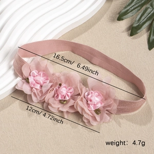 Rosa Baby-Stirnband mit Satinblumen und elastischem Band, 12 cm florales Detail für Säuglinge