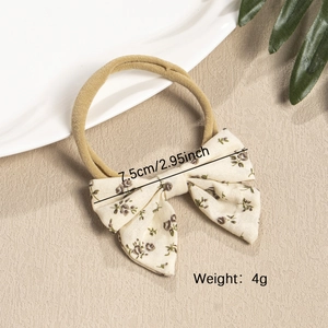 Floral print linen bow headband for babies with 7.5cm elastic nylon band