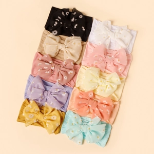 Baby Girls Nylon Headband Large Mesh Daisy Bow Elastic Floral Infant Toddler Headwrap Soft Hair Accessories For Daily Wear