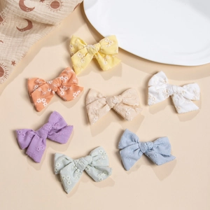 Handmade Pure Cotton Embroidered Bow Hair Clips Floral Pattern Alligator Clip Headwear For Girls Kids Hair Accessories