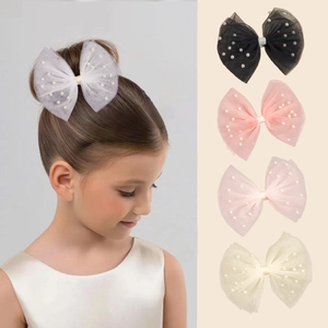 Pince à Cheveux Nœud en Maille pour Enfants Avec Künstliche Perles d'Imitation Pince Bec de Canard Enveloppée de Tissu Doux Accessoire Cheveux Princesse