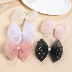 Lot de barrettes à nœuds en tulle avec perles d'imitation pour filles en divers coloris