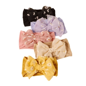Five-pack baby floral daisy nylon headbands with large bows in multicolor set