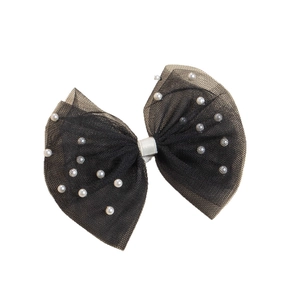 Barrette à cheveux élégante en résille noire avec perles blanches pour fillettes