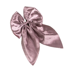 Barrette à cheveux élégante en satin rose poudré avec nœud et strass pour filles