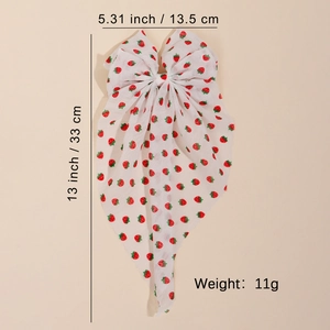 Floral strawberry bow hair clip for girls, size 13.5x33cm, lightweight 11g fabric accessory