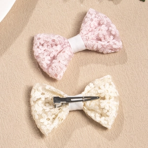 Minimalist bow hair clips with embroidered lace and flower patterns for girls