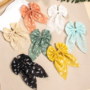 Gänseblümchen-Druck Chiffon Schleife Haarklammer Mit Streamern Für Mädchen Floral Pastoral Große Haarnadel Kinder Haarschmuck