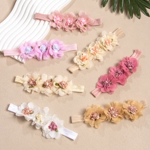 Handgefertigtes Baby Blumenstirnband Weiches Nylon Elastisches Chiffon Florales Haarband Für Neugeborene Mädchen Fotografie Zubehör