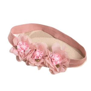 Baby-Stirnband in Rosa mit drei Stoffblumen und elastischem, weichem Strickband