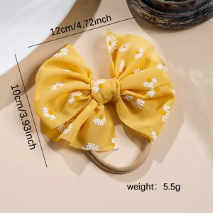 Baby Stirnband mit gelber Netzschleife und Gänseblümchen-Druck für Kinder