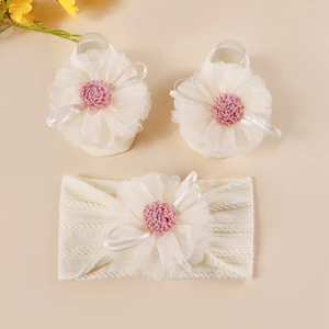 Baby Headband And Socks Floral Jacquard Cotton Blend Headwraps For Newborn Infants Toddlers Girls Cute Accessory