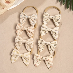 Floral Bow Baby Headband Elastic Nylon Infant Hair Band For Toddlers Soft Fabric Hair Accessories For Newborn Girls
