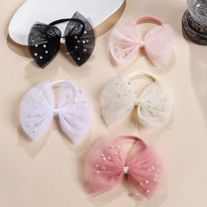 Elastici per Capelli a Fiocco in Rete Con Imitazione Perla Artificial Fasce per Capelli Dolce Principessa per Neonati Bambine Gioielli
